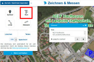 Screenshot BayernAtlas mit umrandeter Schaltfläche "Text"