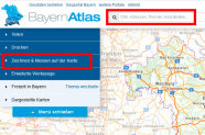 Screenshot BayernAtlas mit umrandeter Schaltfläche "Zeichnen und Messen auf der Karte"
